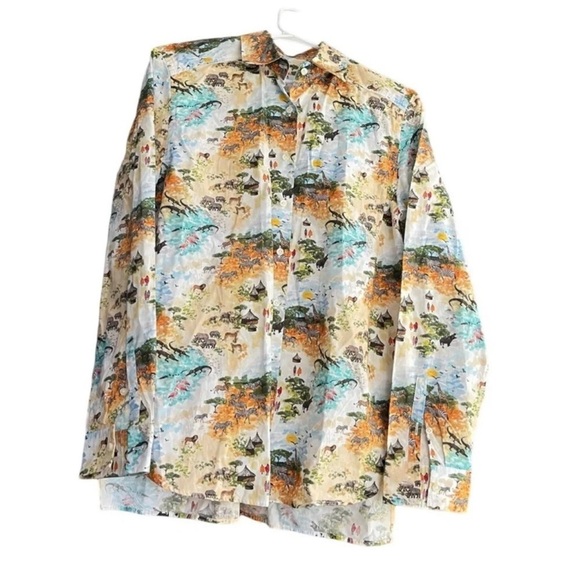 EMANUEL BERG Esme Safari Animal Print Button Down Shirt Size M - Picture 2 of 6